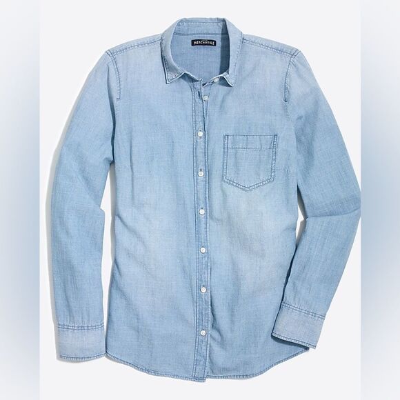 J. Crew Factory Light Blue Chambray Button Down Shirt Signature Fit Size M - Picture 1 of 12